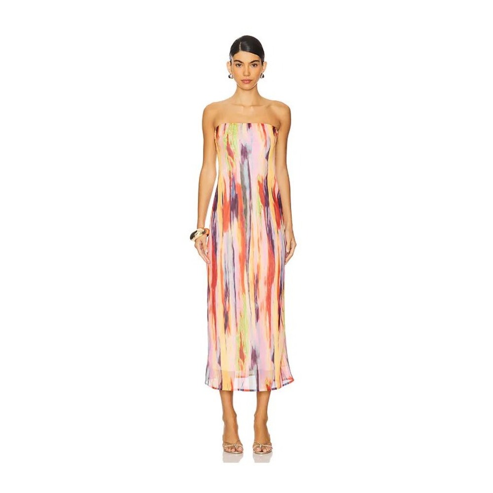 NEW Revolve SNDYS Multi Color Abstract Tube Dress Women XXS Midi Strapless